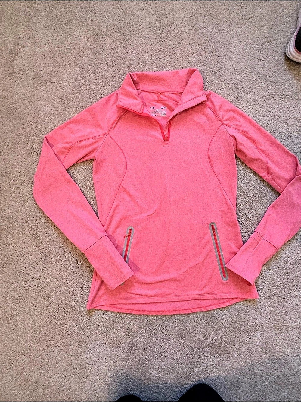 Under Armour ColdGear Pink Coral 1/4 Zip Pullover S Thumbholes Pockets